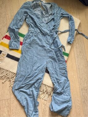 Old Navy Light Blue Wrap Jumpsuit with Tie Waist
